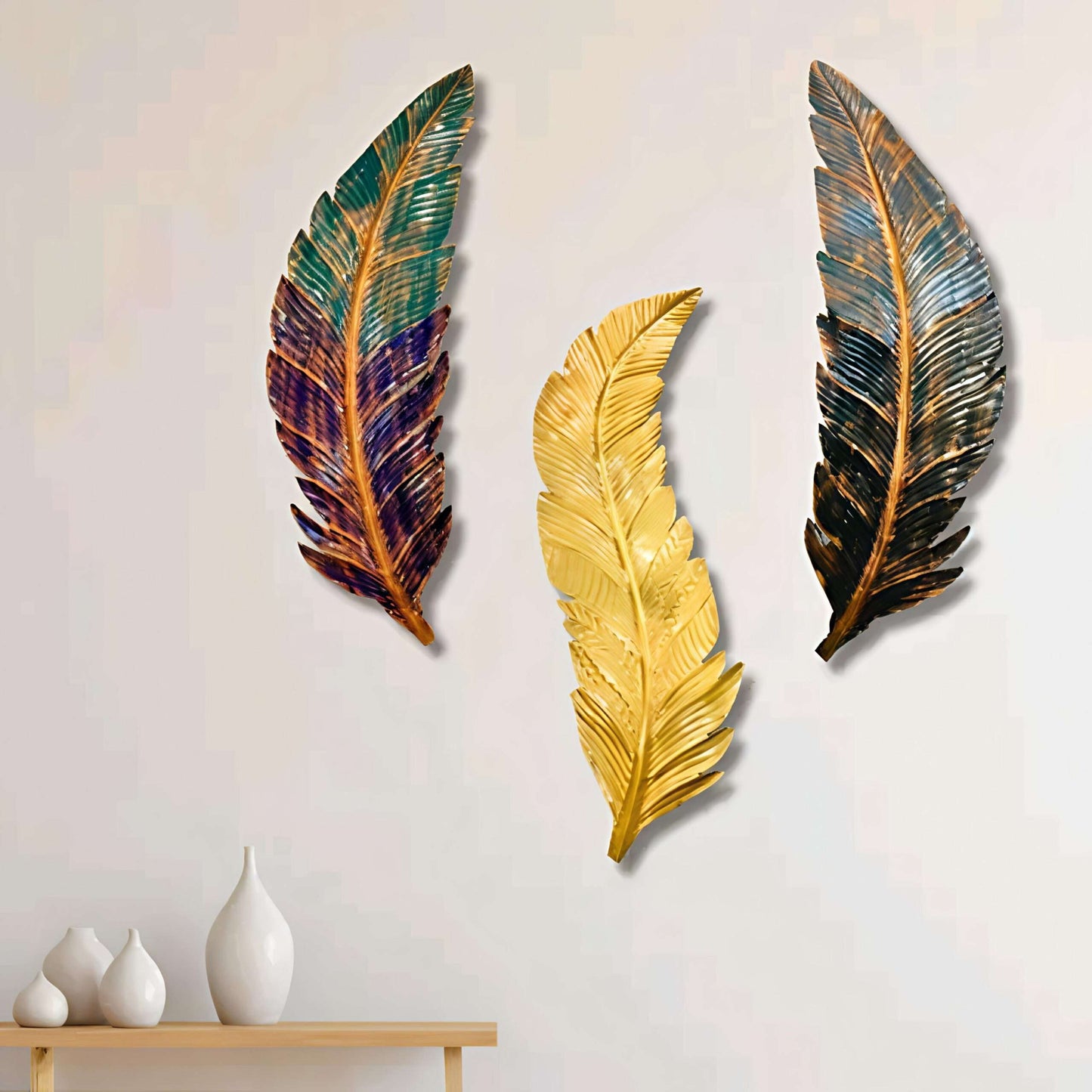 Metal 3 Colourful Leaves Wall Art - ArtyCraftz
