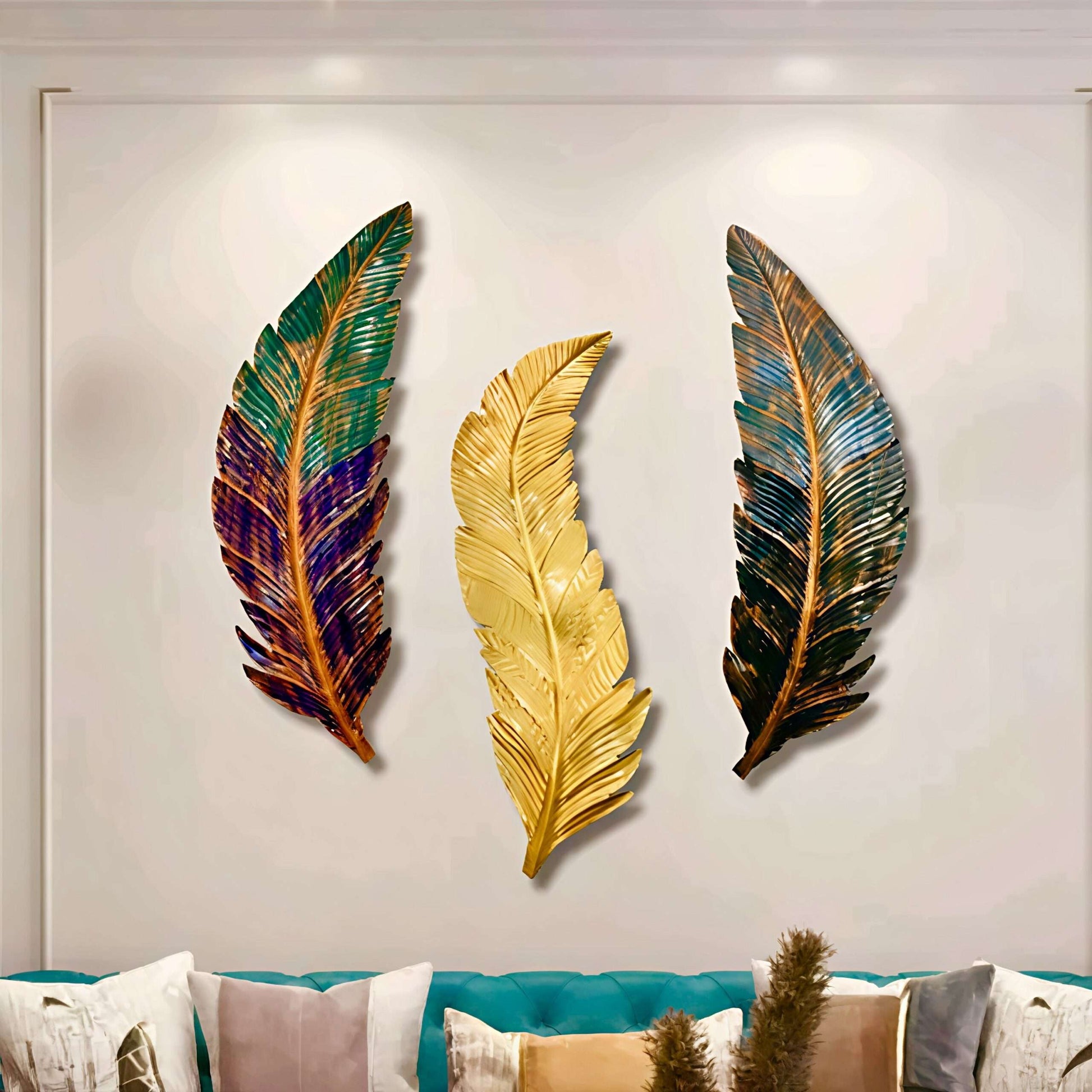 Metal 3 Colourful Leaves Wall Art - ArtyCraftz