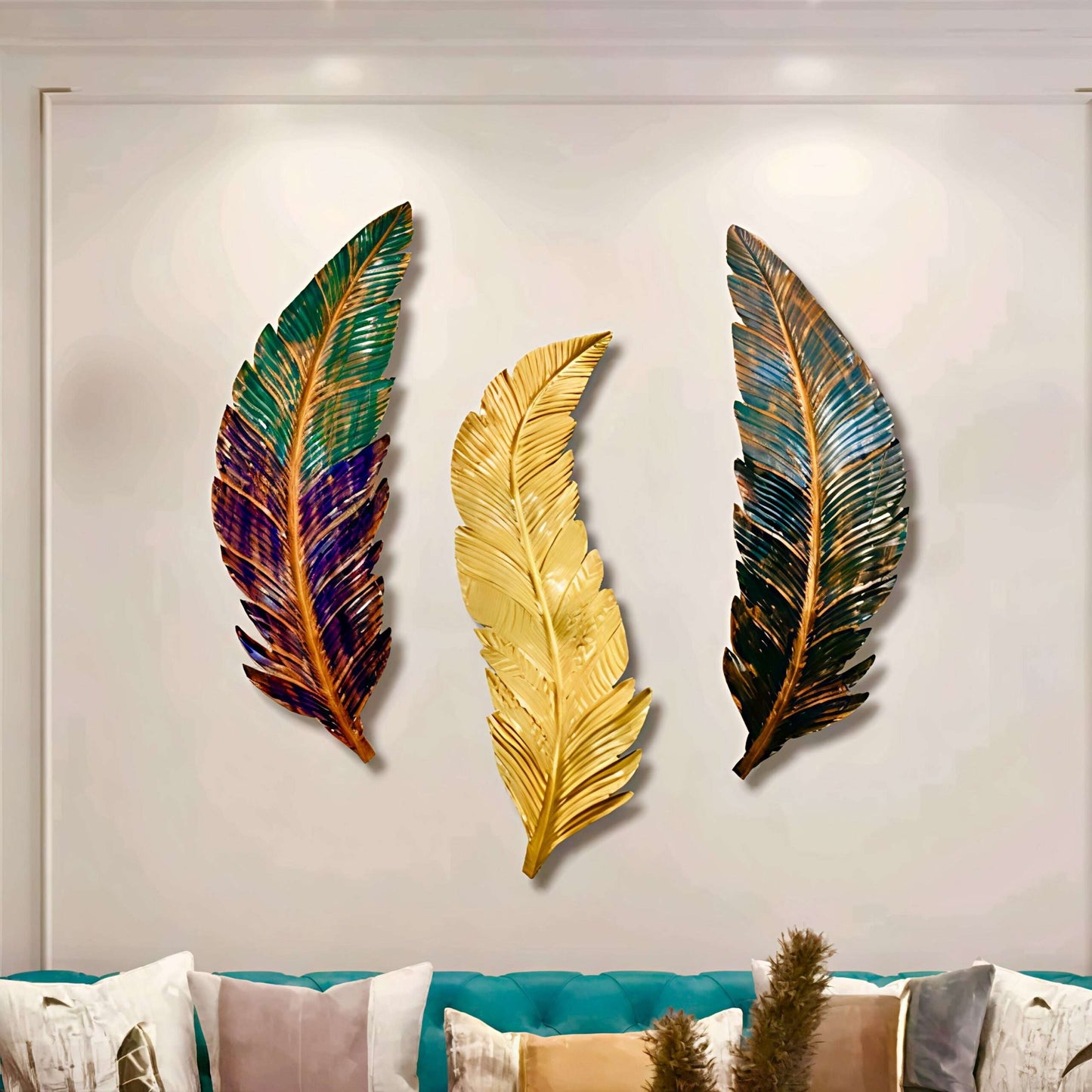 Metal 3 Colourful Leaves Wall Art - ArtyCraftz