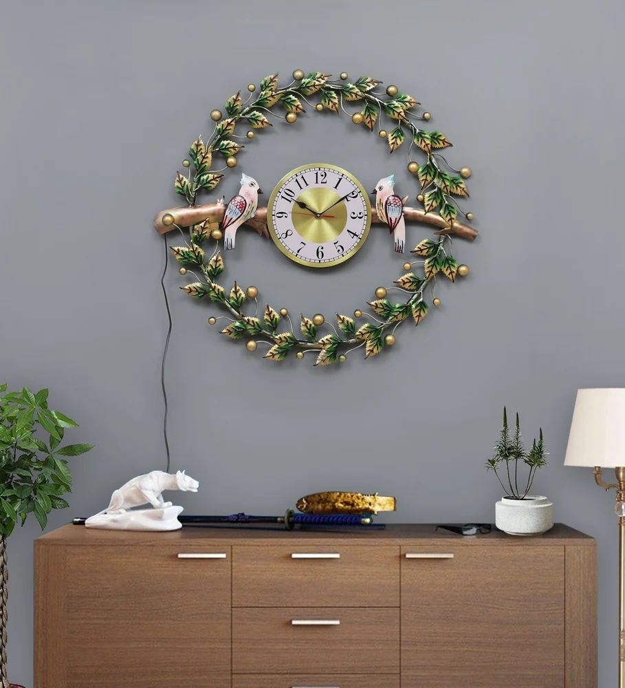 Metal Birds and Leaves LED Wall Art Clock - ArtyCraftz