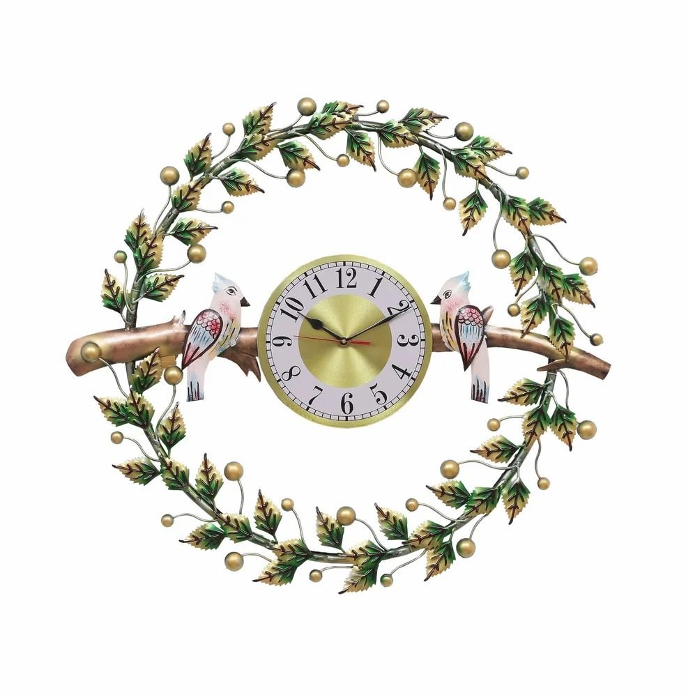 Metal Birds and Leaves LED Wall Art Clock - ArtyCraftz