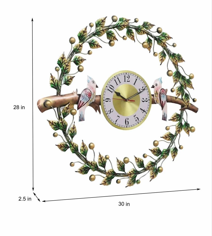 Metal Birds and Leaves LED Wall Art Clock - ArtyCraftz