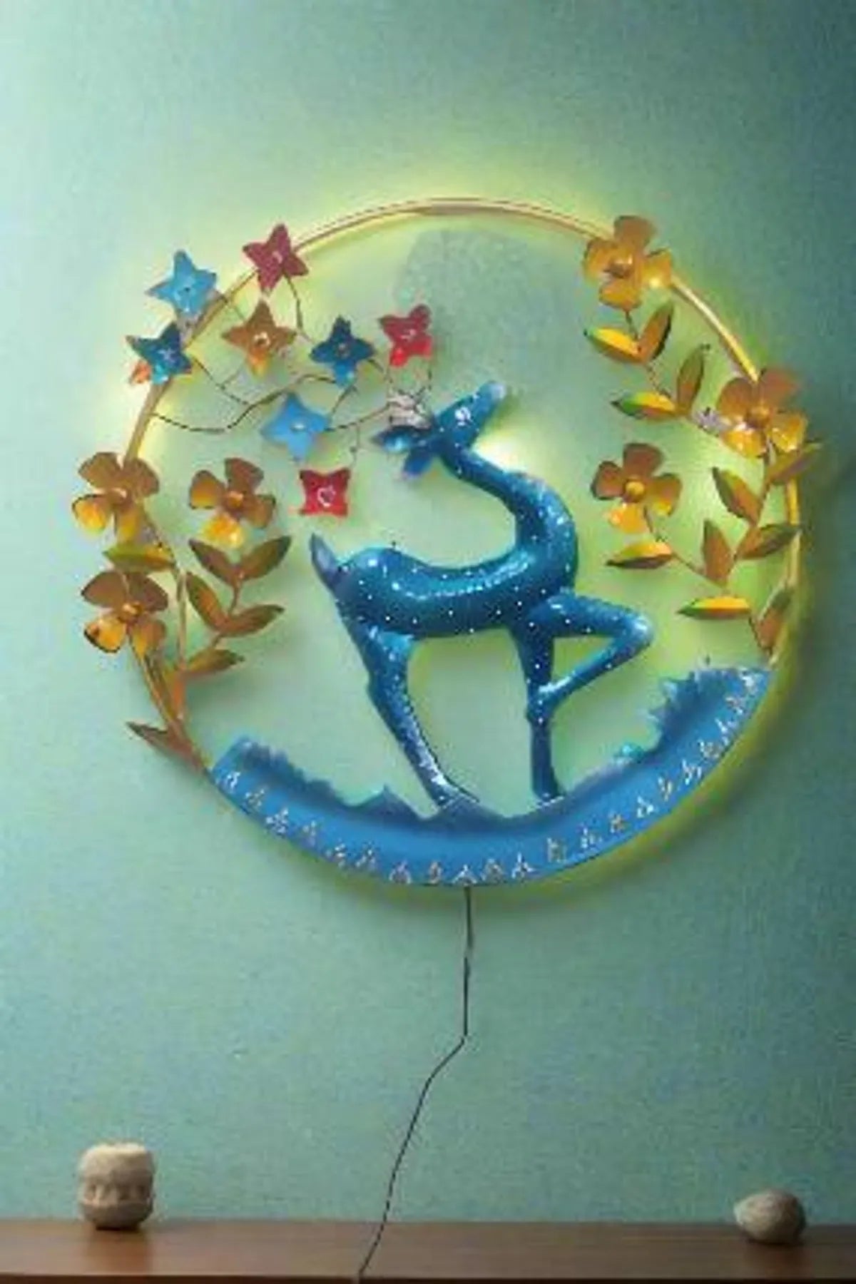 Metal Deer With Wild Flowers LED Wall Art - ArtyCraftz