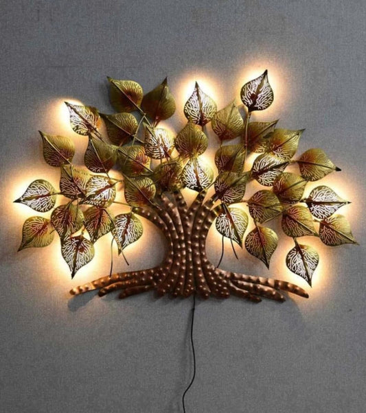 Metal Pipal Leaves with Led Tree Wall Art - ArtyCraftz