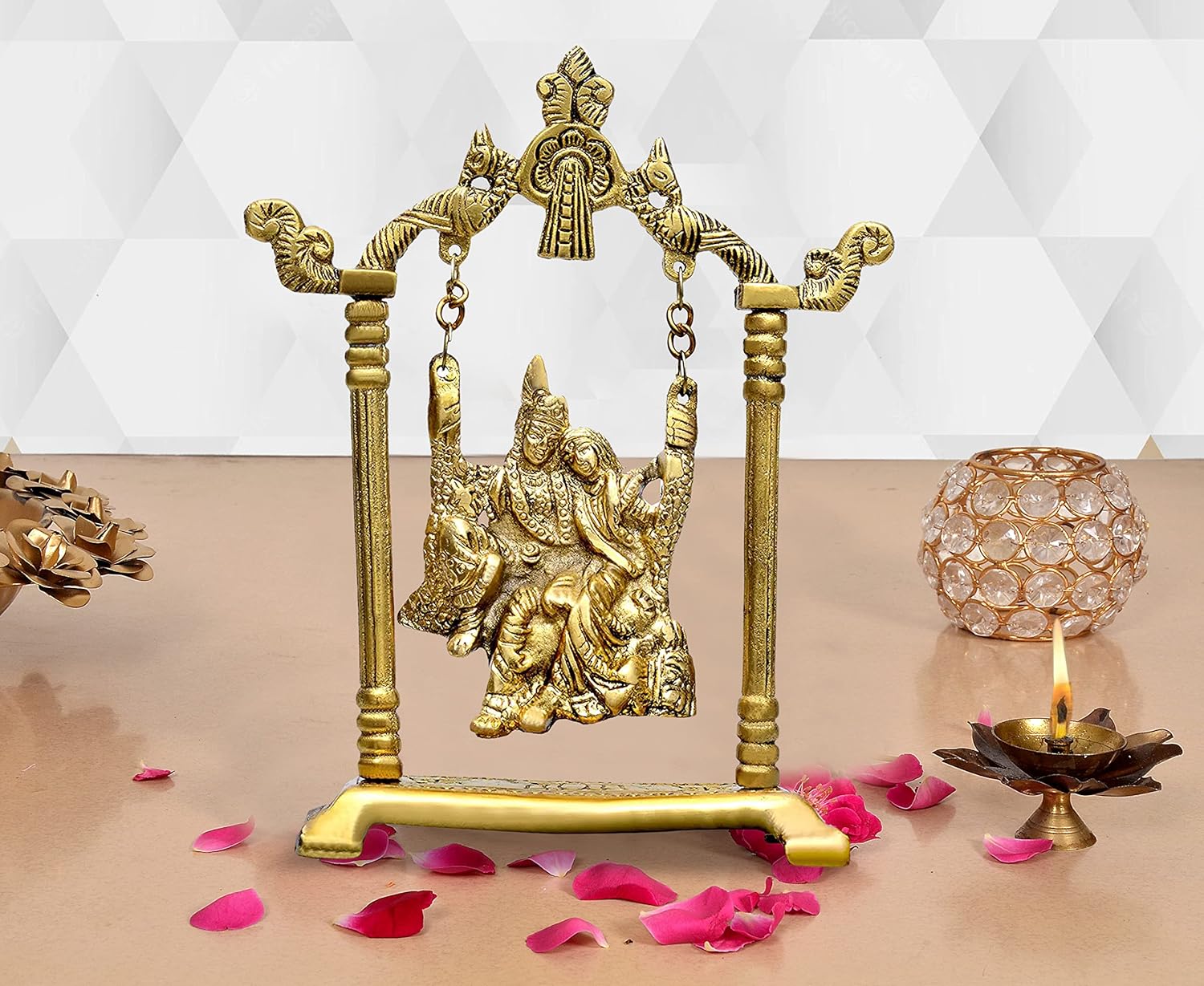 Metal Radha Krishna Sitting on Swing Idol - ArtyCraftz