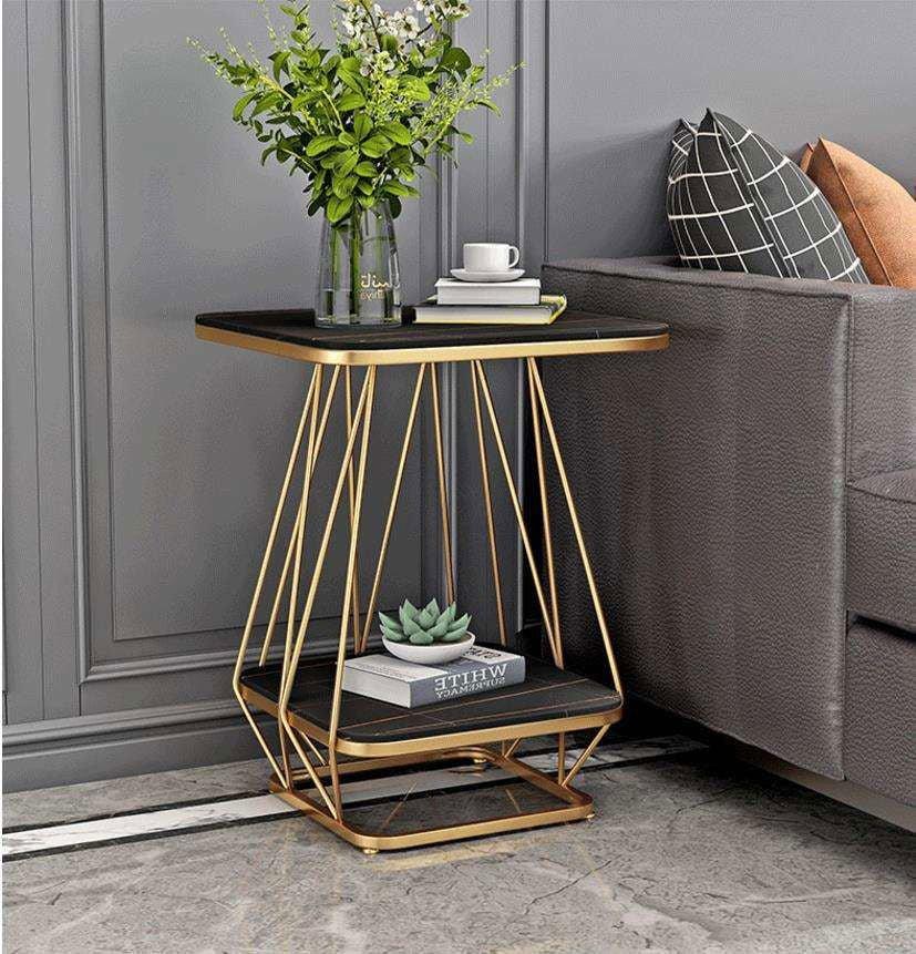 Modern 2-tier side table with powder-coated iron frame and engineered wood shelves-artycraftz.com