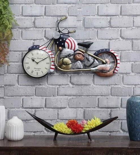Metal US Flag Bike Wall Clock - ArtyCraftz
