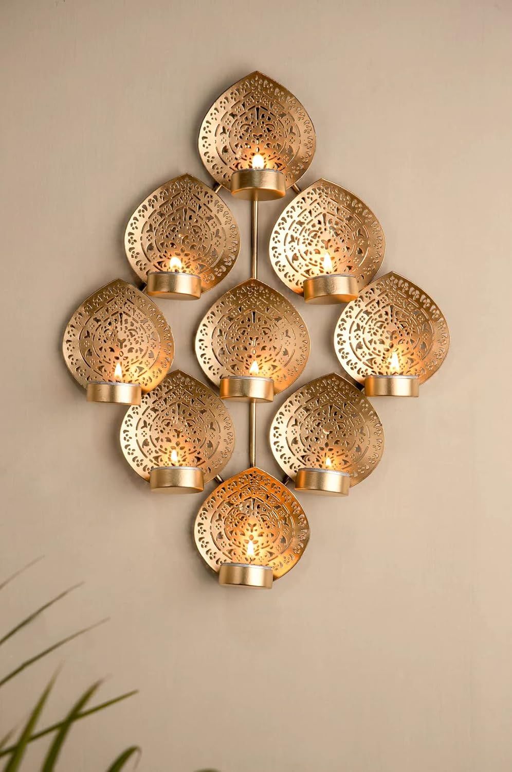 Metal Wall Mounted Nine leaves Tealight Candle Holder - ArtyCraftz