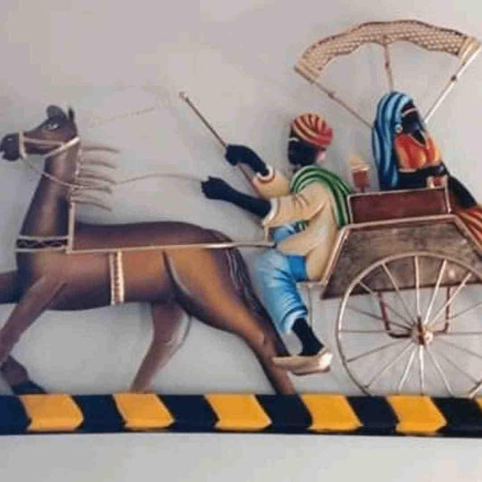 Handmade Metal Horse Cart Couple for Home Decor and Gifting