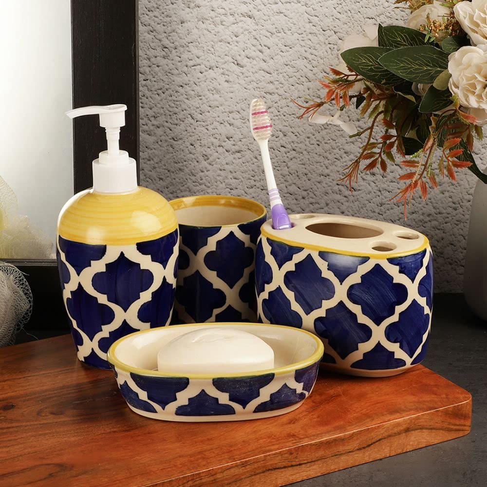 Moroccan Blue Ceramic 4 Piece Bathroom Accessories Set - ArtyCraftz