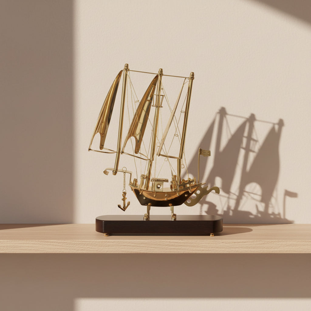 Luxury Brass Sailing Ship Showpiece with Wooden Base-ArtyCraftz.com