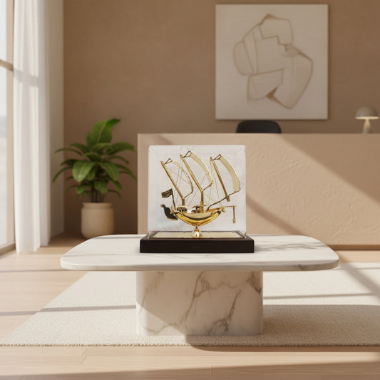 Brass Luxury Sailing Ship Showpiece in Acrylic Case-ArtyCraftz.com