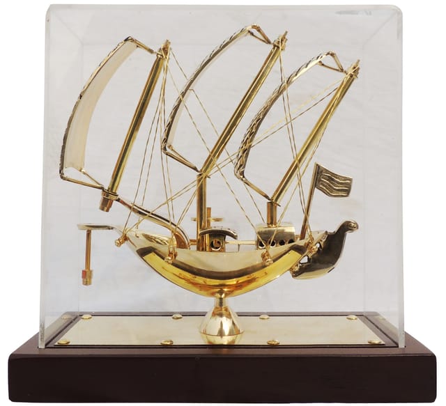 Brass Luxury Sailing Ship Showpiece in Acrylic Case-ArtyCraftz.com