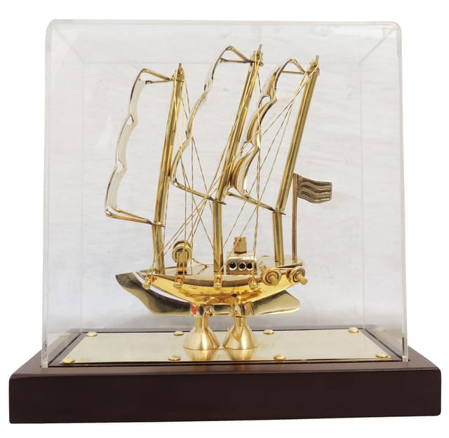 Luxury Brass Ship Showpiece in Acrylic Case-ArtyCraftz.com