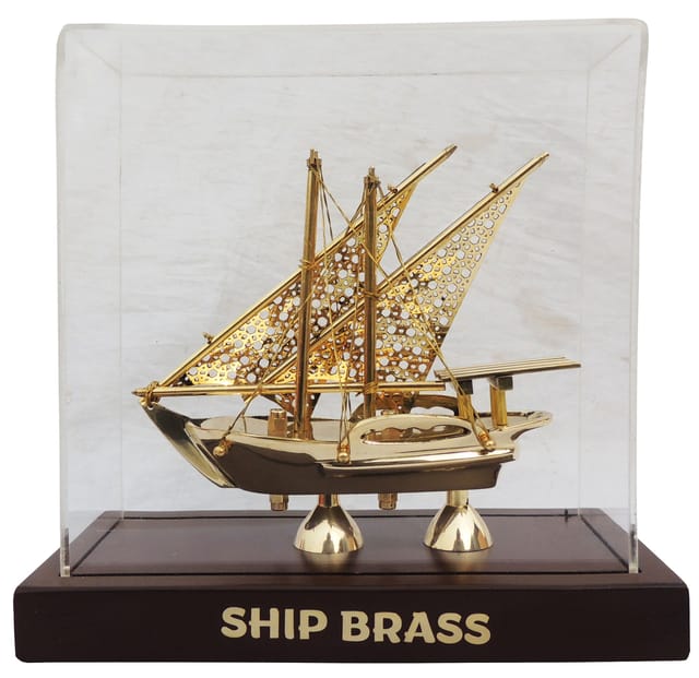 Brass Ship Showpiece in Acrylic Case-ArtyCraftz.com