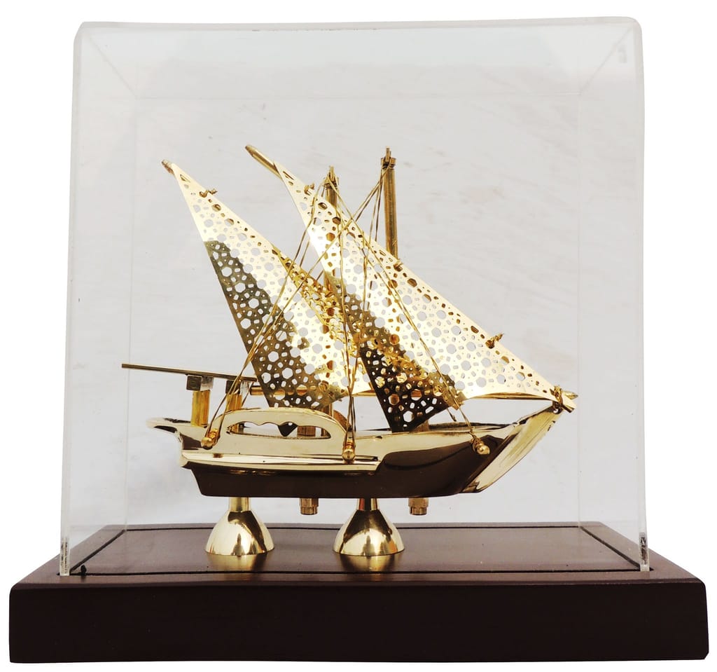 Brass Ship Showpiece in Acrylic Case-ArtyCraftz.com