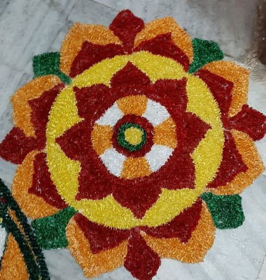 Multi colored Floral Woolen and Canvas Rangoli Mat - ArtyCraftz