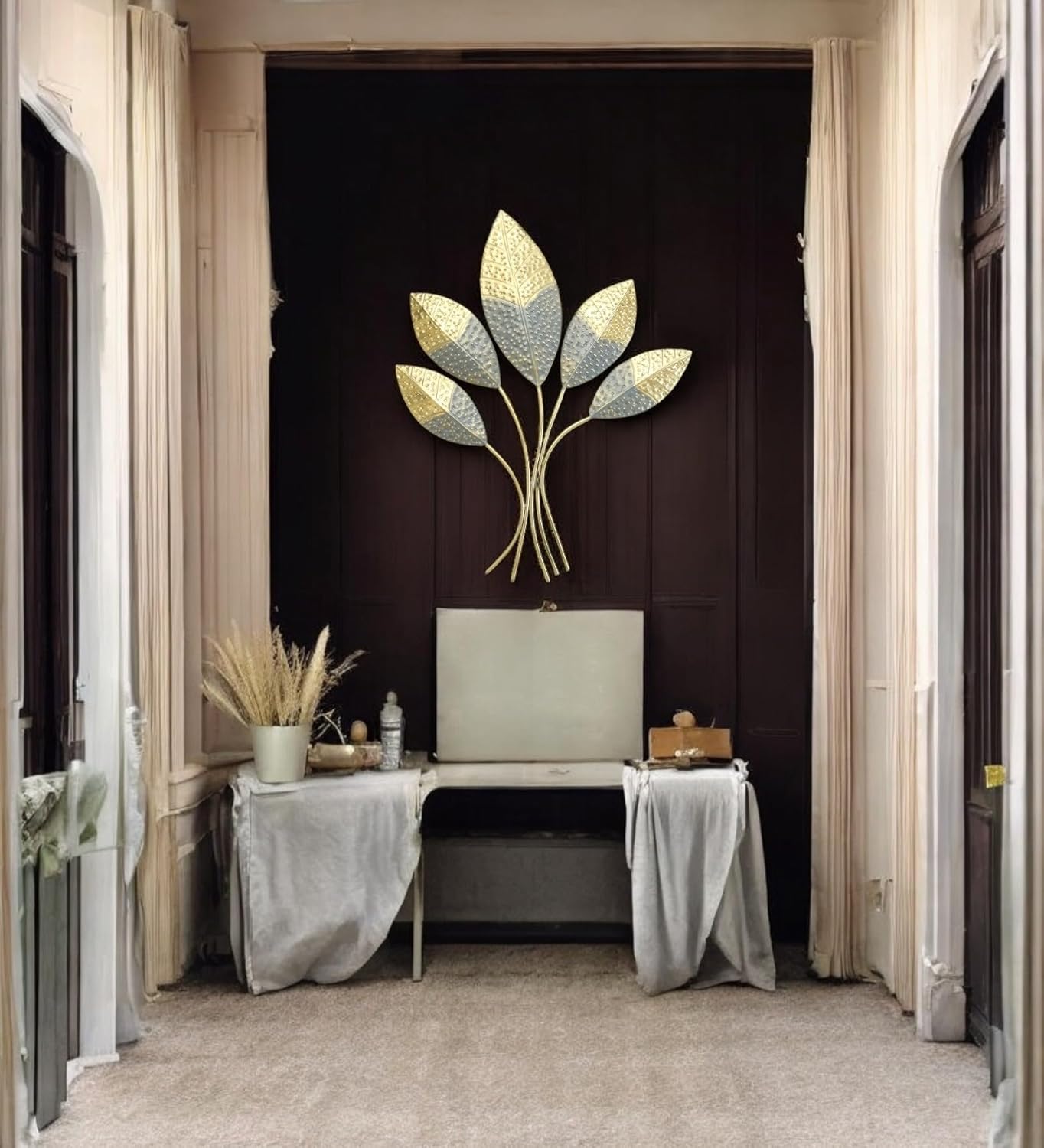 Multicolour Iron Ehaan Leaf Wall Decor Hanging Sculpture Home Living Room - ArtyCraftz