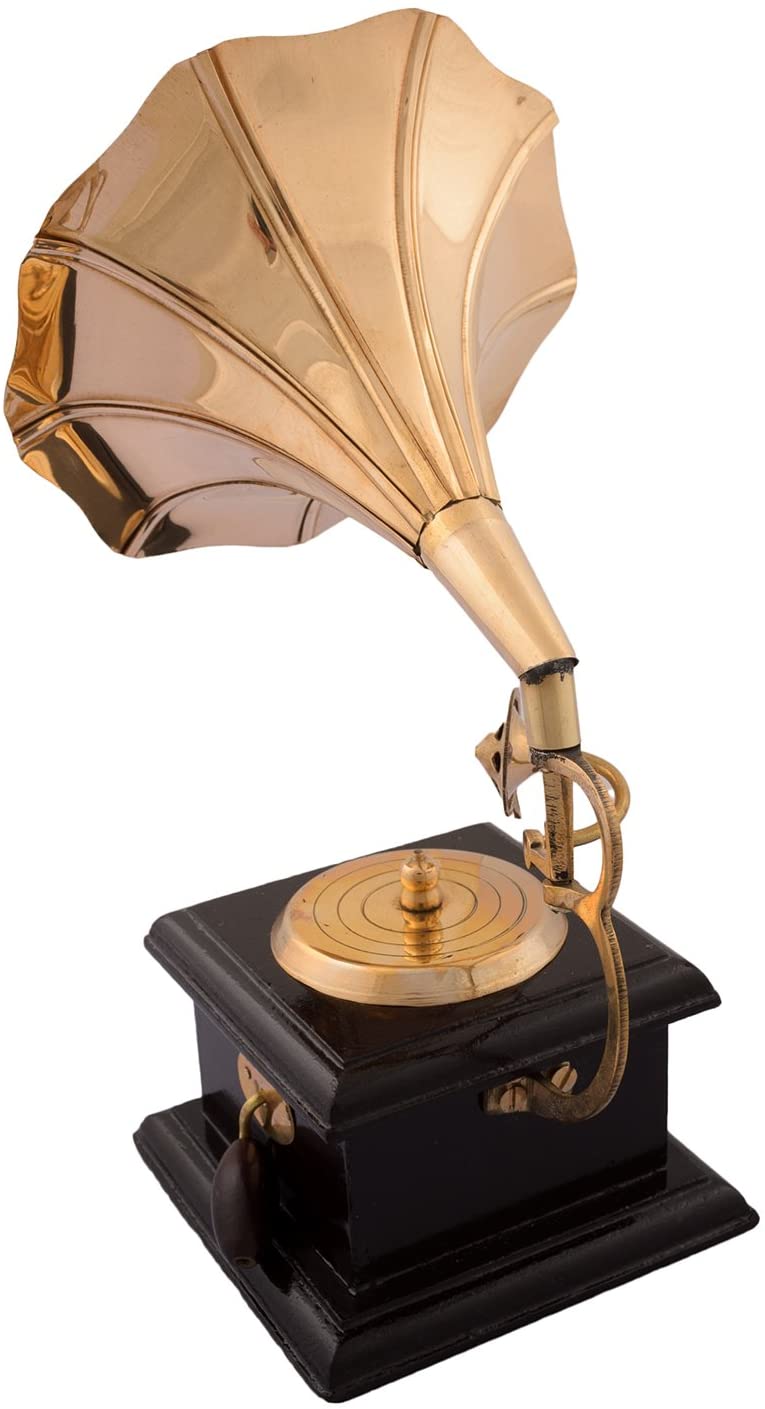 Antique Handcrafted Brass Gramophone, Music Shelf Table Decorative Showpiece