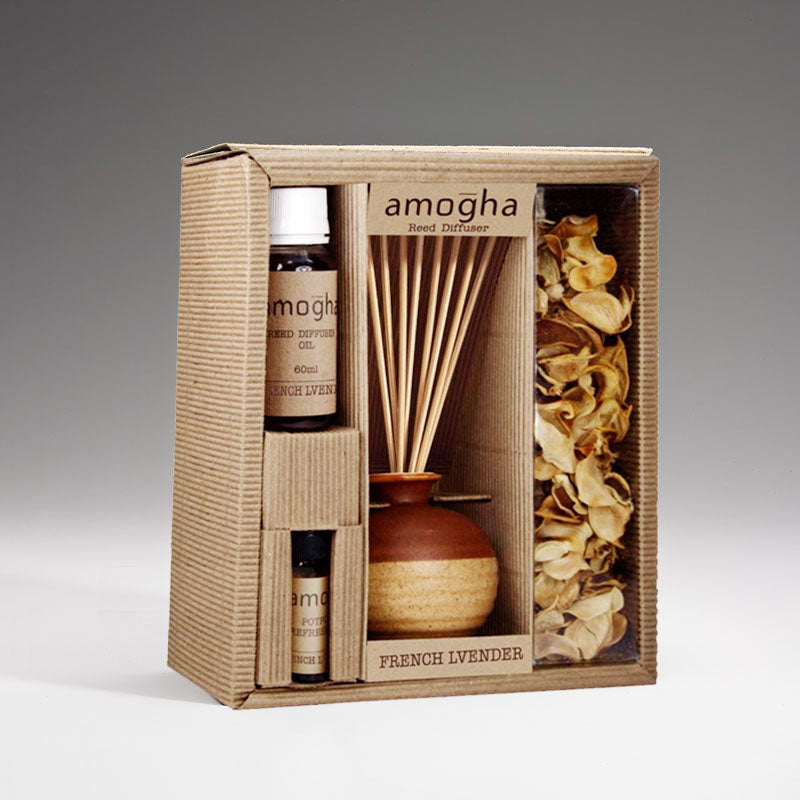 Reed Diffuser Fragrance Gift Set (One Stoneware Pot,8 reed Sticks,60ml Reed Diffuser Oil,50gm of Potpourri & 5ml Potpourri Refresher Oil)