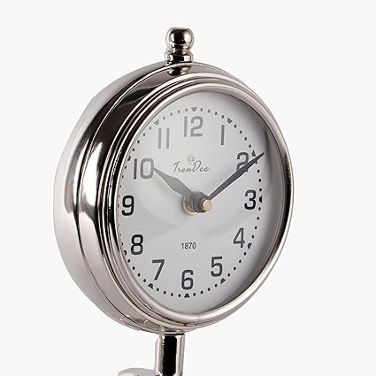 nalog Metal Table Clock in Silver Finish 9" Height