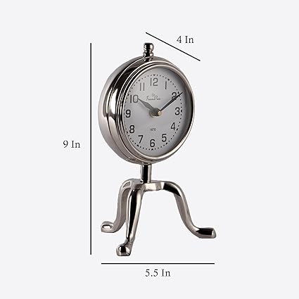 nalog Metal Table Clock in Silver Finish 9" Height