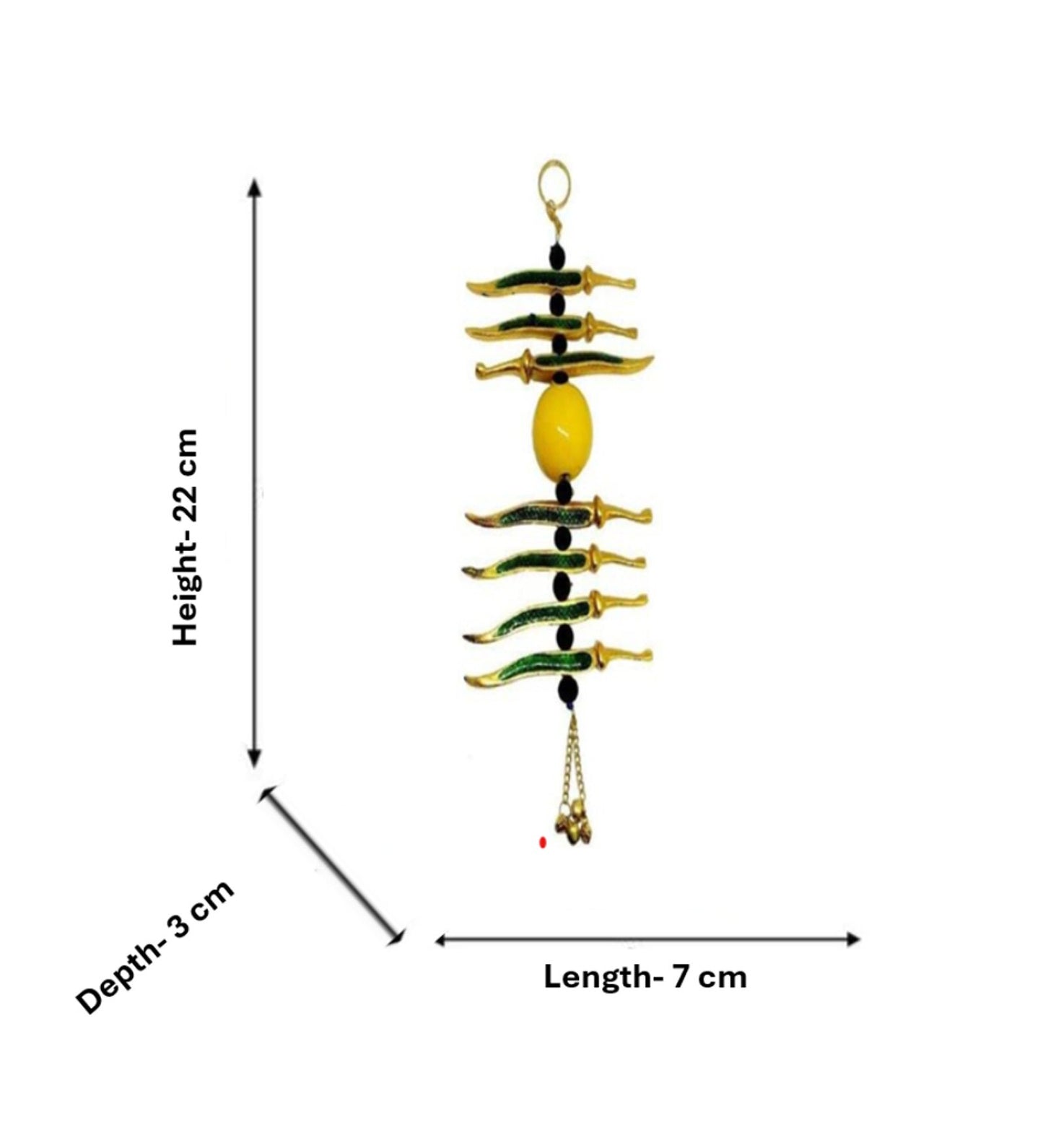 Nimbu Mirch Metal Vastu Hanging Bell Showpiece with Dimensions