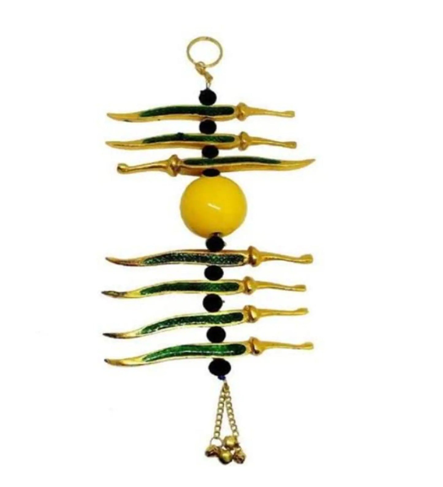 Nimbu Mirch Metal Vastu Hanging Bell Showpiece Clear Image