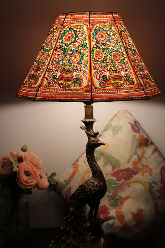 Nimmalakunta Tholu Bommalata Flower Pot Design Leather Lamp Shade - ArtyCraftz