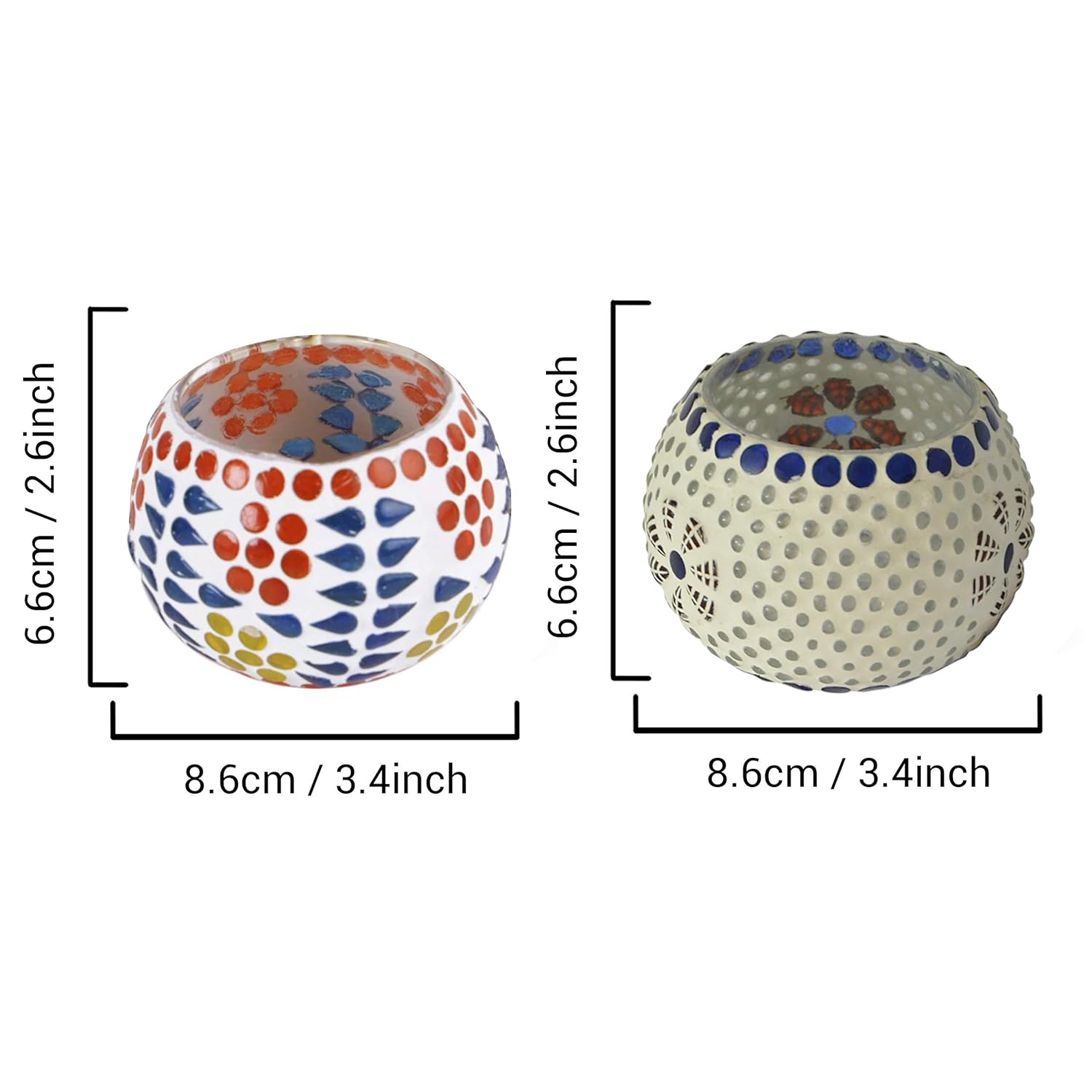 Pack of 6 Mosaic Glass Votive Tealight Candle Holders for Dining Table - Christmas Decorations - ArtyCraftz