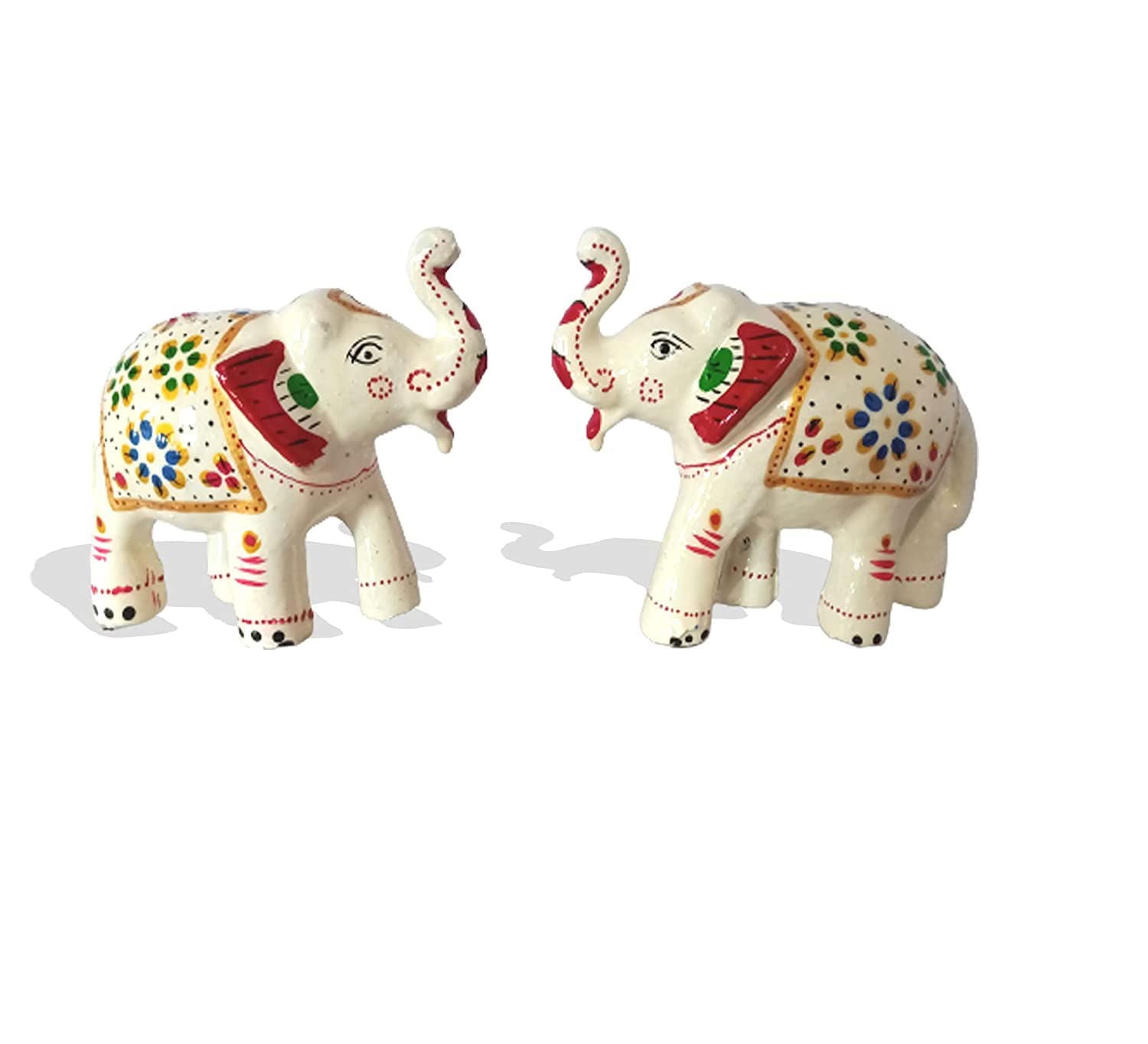 Paper Mache Decorative White Elephants Showpiece Idols Set of 2 - ArtyCraftz.com