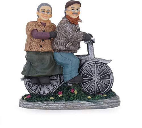 Polyresin Old Couple Riding Cycle Showpiece - ArtyCraftz