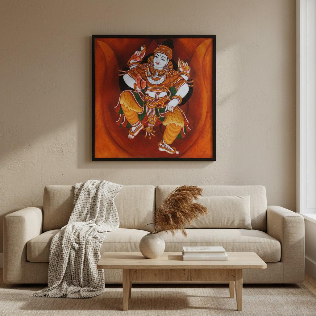 Handpainted Dancing Shiva Kerala Wall Mural Painting-ArtyCraftz.com