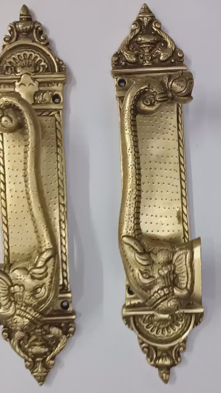 Engraved Elephant Brass Door Handle-ArtyCraftz.com