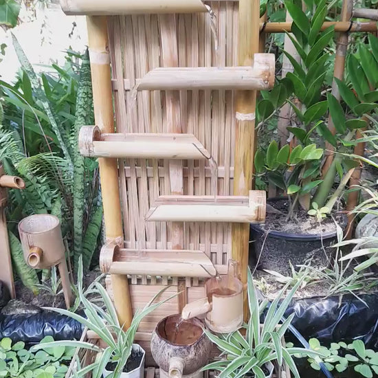 Eco-Chic Water Fountain – Natural Bamboo & Coconut Shell Design