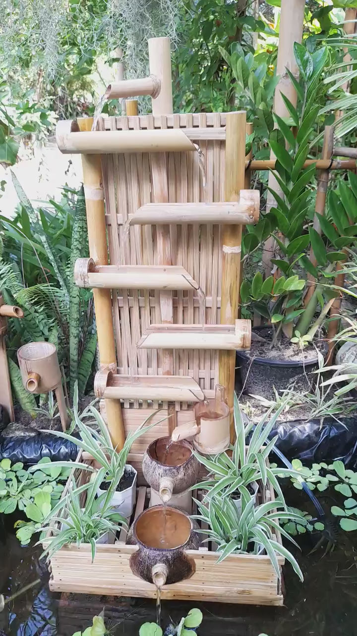Eco-Chic Water Fountain – Natural Bamboo & Coconut Shell Design