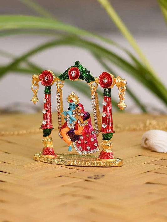Radha Krishna Idol on Jhula Metal Statue for Car Dashboard - ArtyCraftz