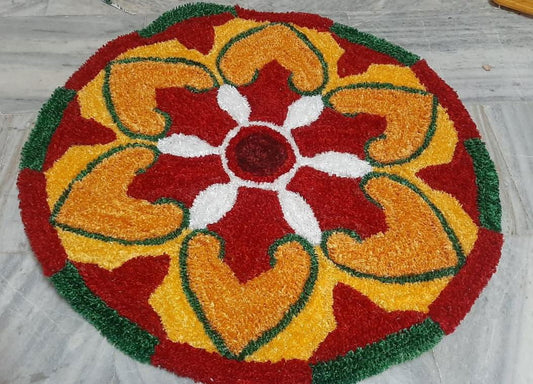 Rangoli Round Carpet Runner, Door Mats for Bedroom, Living Room, Floor and Home Decoration 3 Feet Red with Multi Color - ArtyCraftz