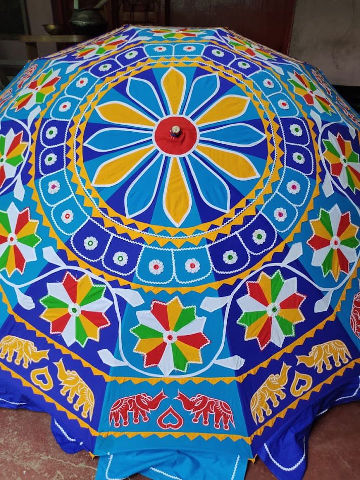 Red with Blue Color Cotton Fabric Wedding Umbrella 82 Inches - ArtyCraftz