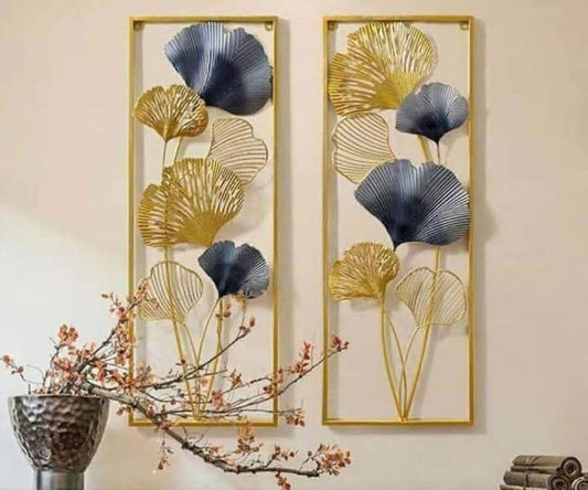 Set of 2 Leaves Design Wall Hanging Metal Art Frame 13*36 Inches - ArtyCraftz