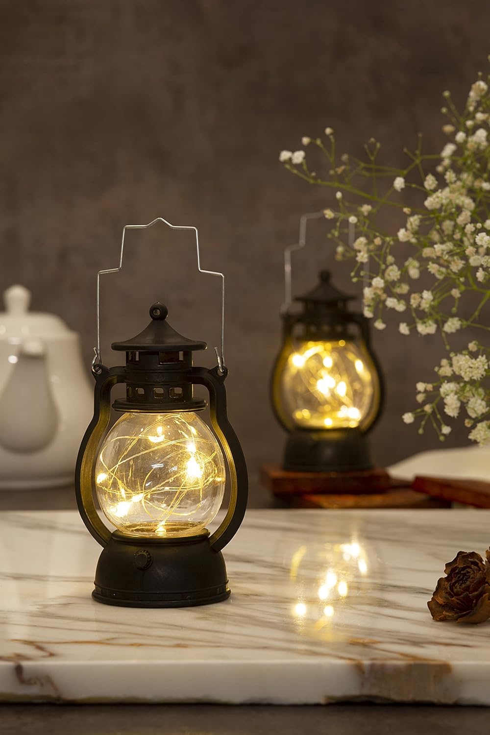 Small Acrylic Antique Lamp Hurricane Wall Hanging LED String Light Holder (2 Pieces) - ArtyCraftz