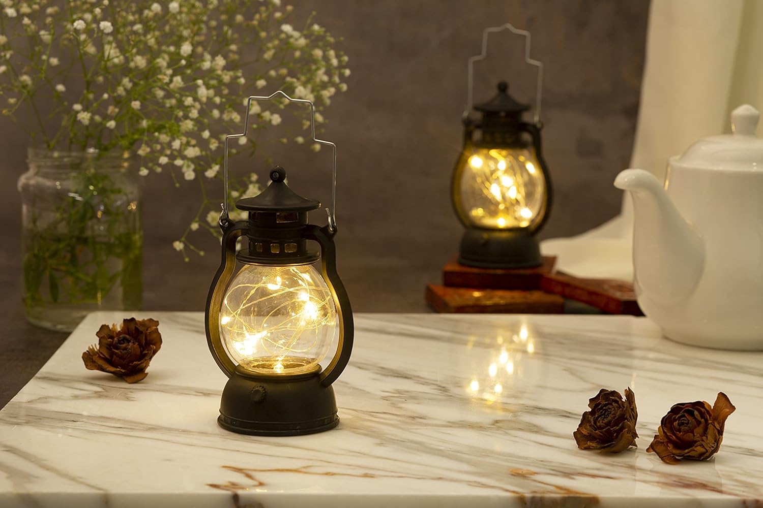 Small Acrylic Antique Lamp Hurricane Wall Hanging LED String Light Holder (2 Pieces) - ArtyCraftz