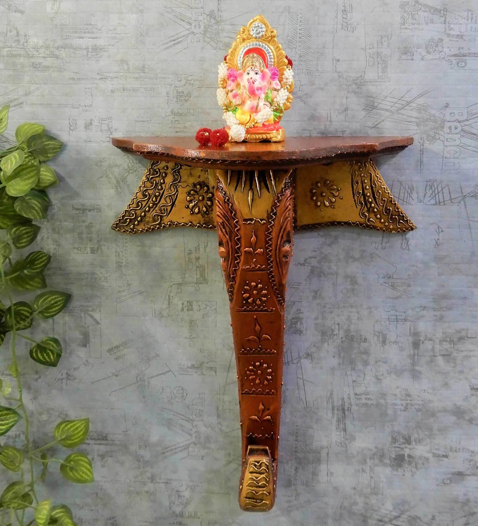 Solid Wood Ganesha Floating Pooja Shelf