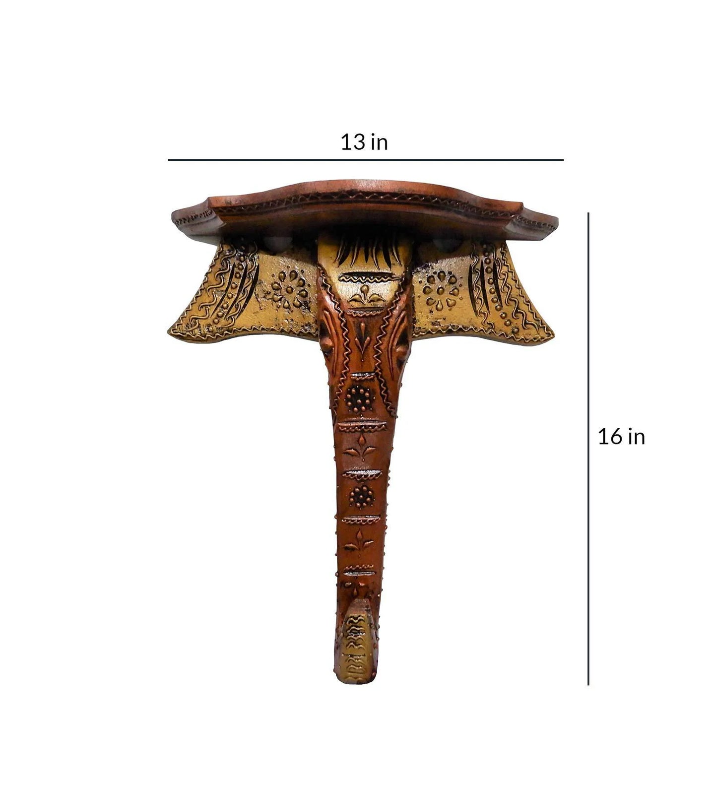 Solid Wood Ganesha Floating Pooja Shelf In Brown with Dimension