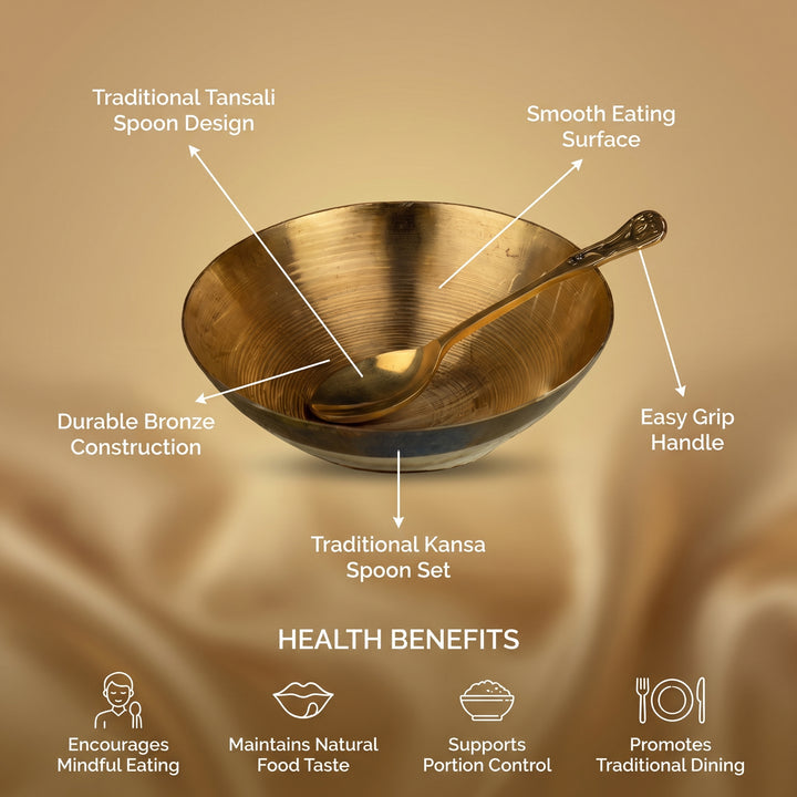 Handcrafted Bronze Tansali Bowl with Spoon Set for Dining & Ayurvedic Serving