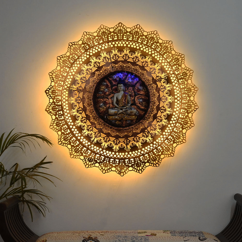 Sacred Halo Of Buddha Metal Wall Art With LED Light