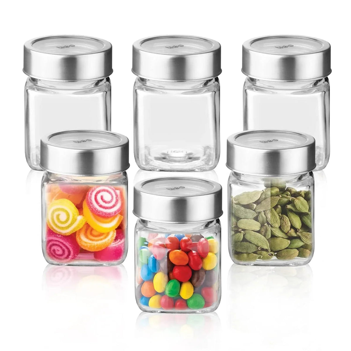 Treo By Milton Cube Storage Glass Jar, Set of 6, 180 ml Each, Transparent - ArtyCraftz