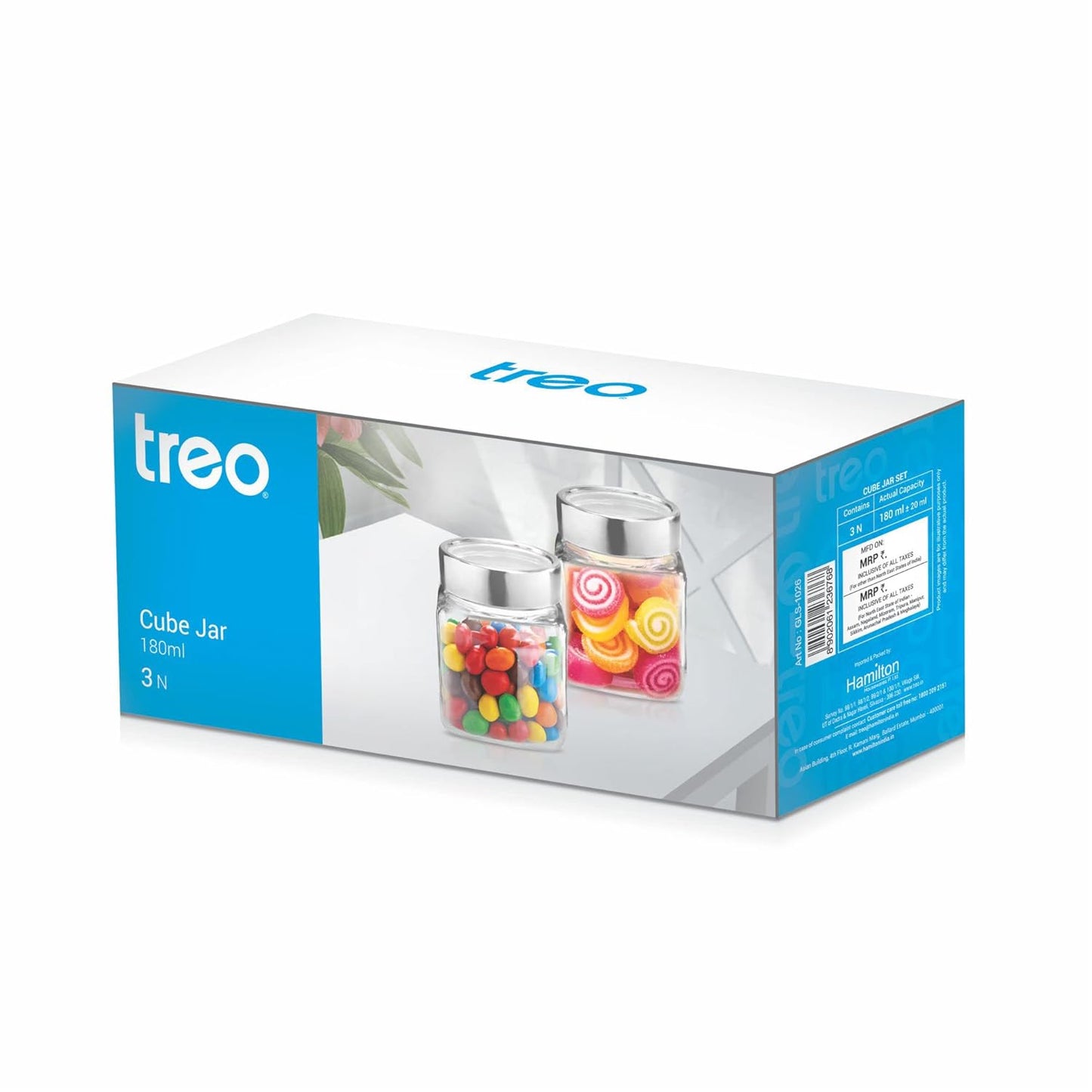 Treo By Milton Cube Storage Glass Jar, Set of 6, 180 ml Each, Transparent - ArtyCraftz