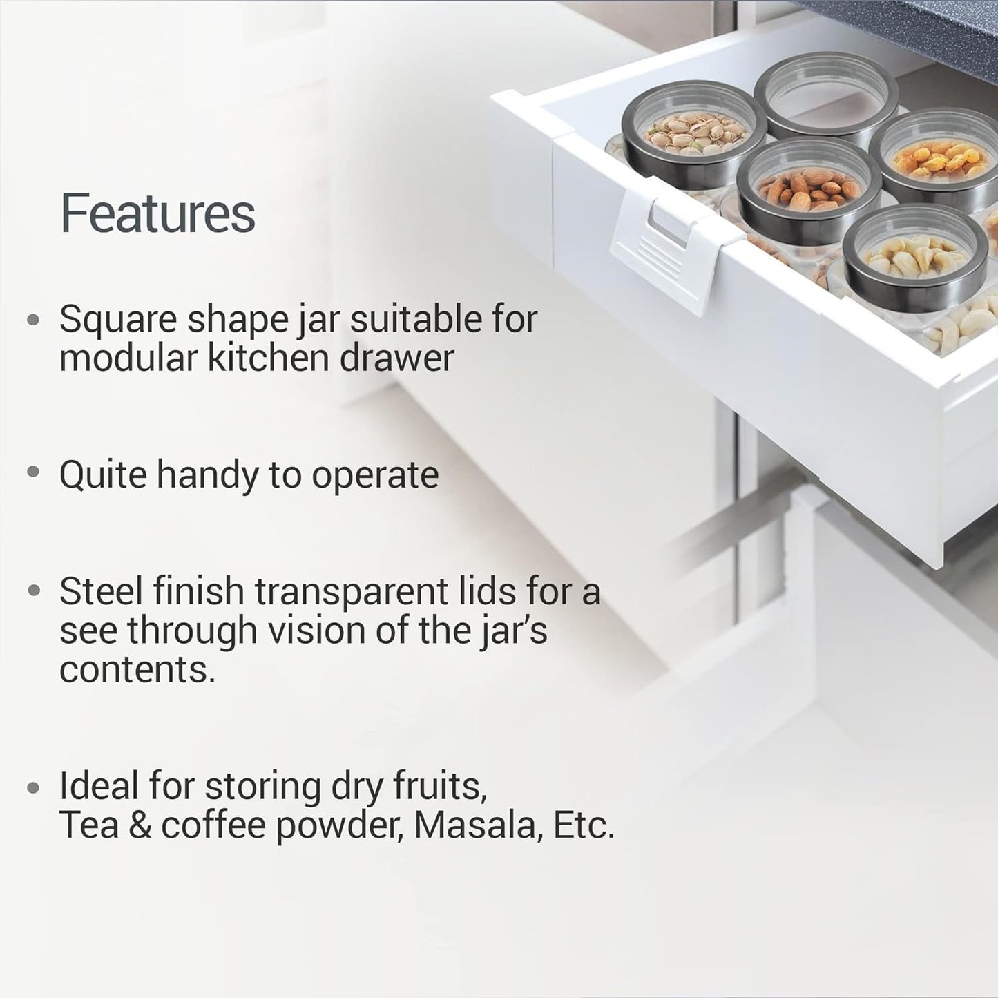 Treo By Milton Cube Storage Glass Jar, Set of 6, 180 ml Each, Transparent - ArtyCraftz