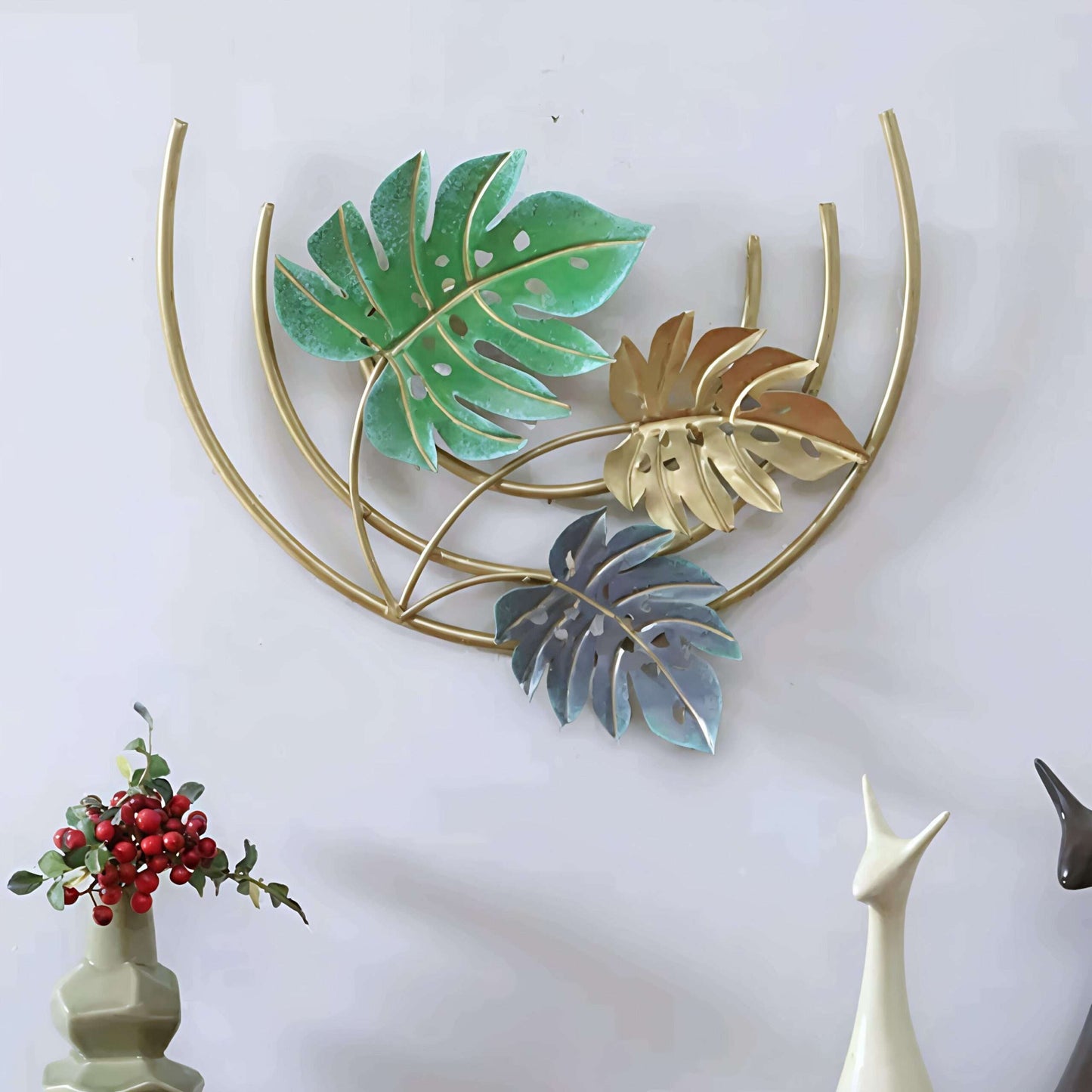 Vibrant Multicolor 3 Leaves on Crescent Wall Art - ArtyCraftz